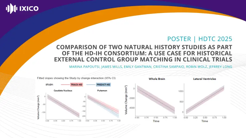 Comparison of two natural history studies as part of the HD-IH consortium: a use case for historical external control group matching in clinical trials